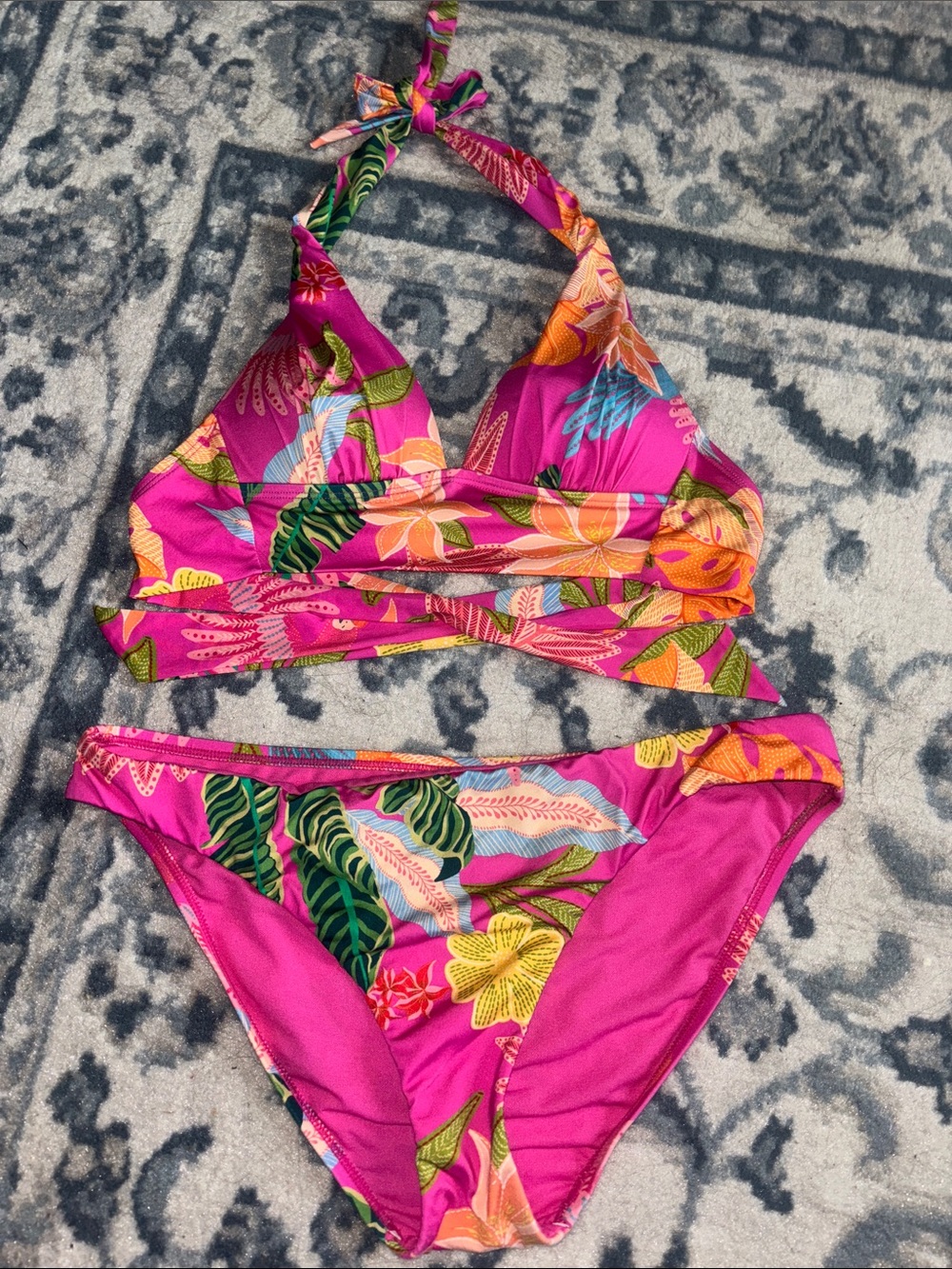 Gibson Latimer Pink Tropical Floral Girls Bikini